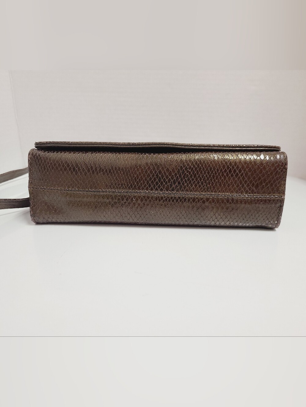 Stuart Weitzman Vintage Brown Snakeskin Embossed Leather Crossbosy Bag - Picture 4 of 16